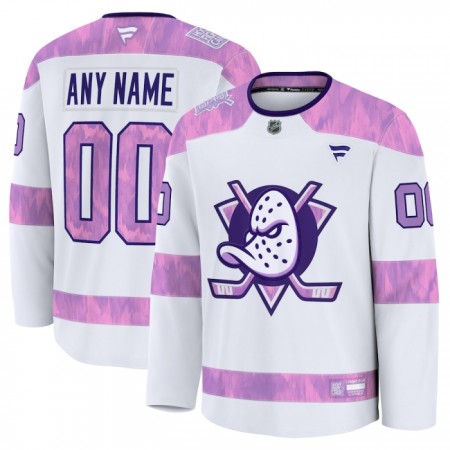 Miehille NHL Anaheim Ducks Pelipaita Custom Fanatics Hockey Fights Cancer Practice 2024-25 Valkoinen